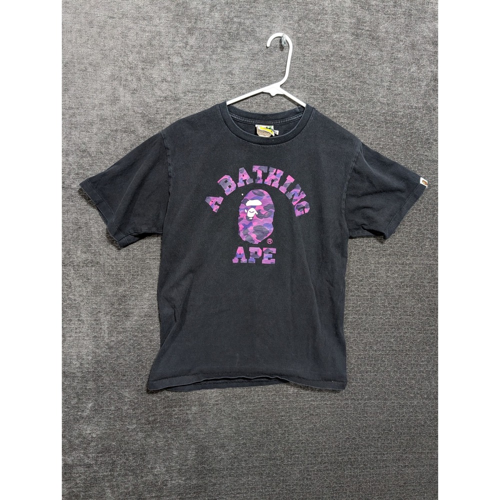 A Bathing Ape BAPE Mens Purple Camo Ape Head Logo Graphic T-Shirt Black Size M